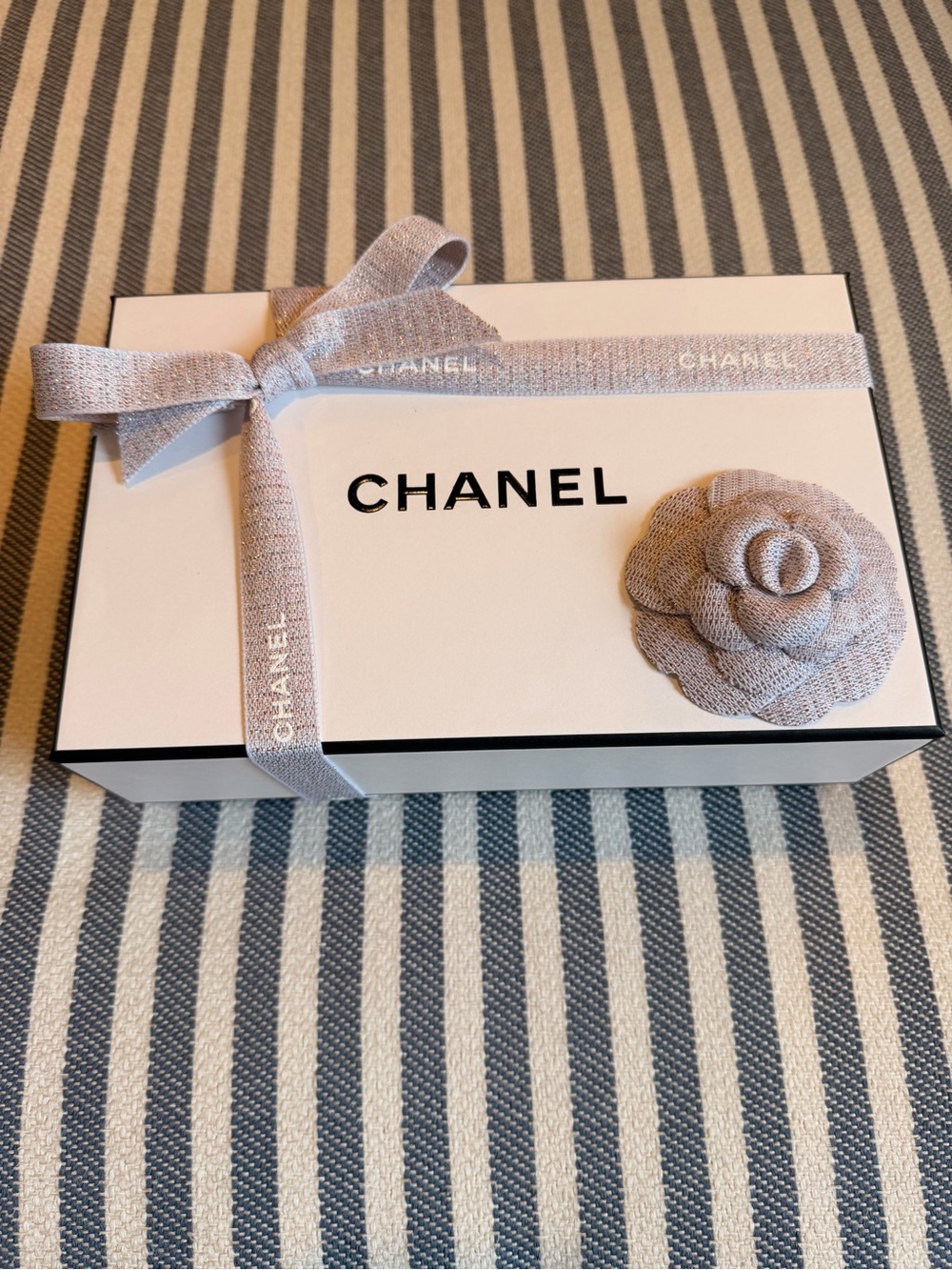 CHANEL White Gift Box with Light Gray Ribbon & Camellia 🩶🩶🩶